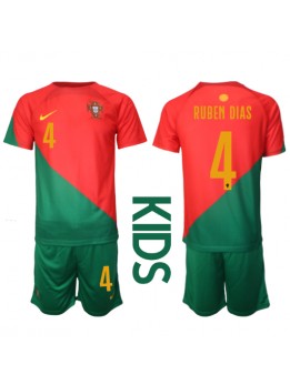 Billige Portugal Ruben Dias #4 Hjemmedraktsett Barn VM 2022 Kortermet (+ Korte bukser)